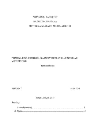 Primena različitih oblika individualizirane nastave matematike