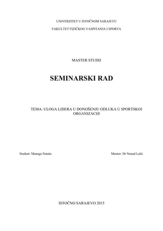 Uloga lidera u donošenju odluka u sportskoj organizaciji