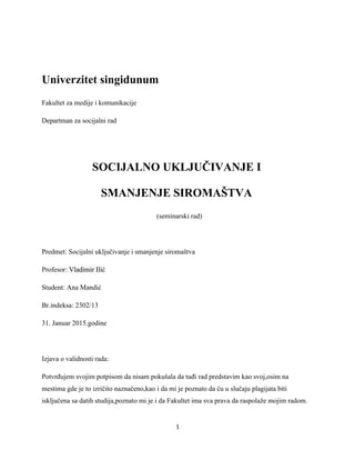 Socijalno uključivanje i smanjenje siromaštva