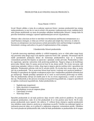 Preduzetnik kao strateg malog preduzeća