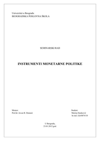 Instrumenti monetarne politike