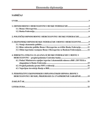 Strategija djelotvornog pozicioniranja ekonomske diplomatije Bosne I Hercegovine u odnosu sa Rusijom