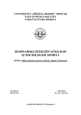 Odnos igrača i trenera u Ž.K.K ,,Rama’’iz Prozora
