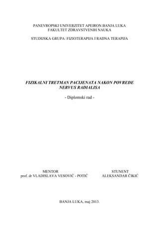 Fizikalni tretman pacijenta nakon povrede Nervus Radialis