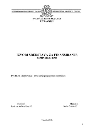Izvori sredstava za finansiranje
