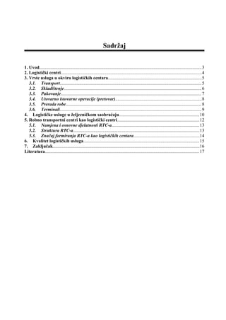 Vrste usluga u okviru logističkih centara