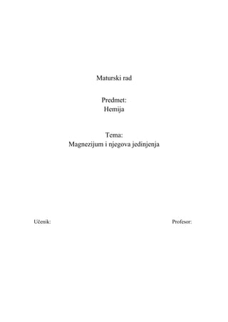 Magnezijum i njegova jedinjenja