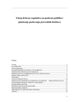 Uticaj državne regulative na poslovnu politiku i planiranje poslovanja privrednih društava