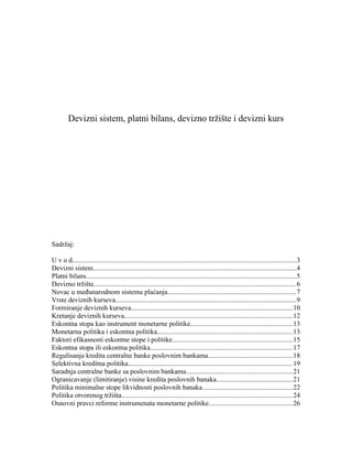 Devizni sistem, platni bilans, devizno tržište i devizni kurs