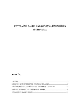 Centralna banka kao osnovna finansijska institucija