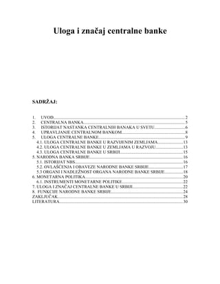 Uloga i značaj centralne banke