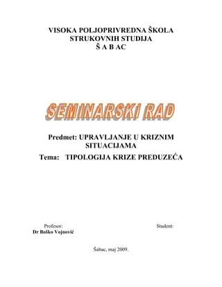 Tipologija krize preduzeća