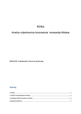 Analiza vrijednosnica brzorastuće kompanije Alibaba