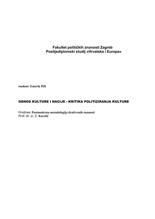 Odnos kulture i nacije – Kritika politiziranja kulture