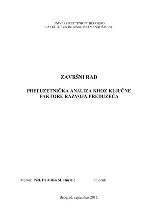 Preduzetnička anaiza kroz ključne faktore razvoja preduzeća