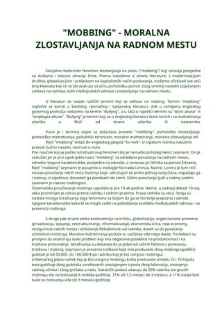 Mobing – Moralno zlostavljanje na radnom mestu