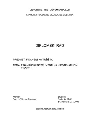 Finansijski instrumenti na hipotekarnom tržištu