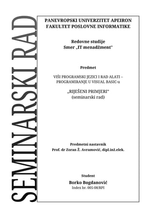 Viši programski jezici i RAD alati – Visual Basic