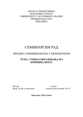 Uticaj obrazovanja nakrimilanitet