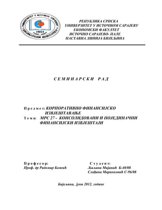 MRS 27 – Konsolidovani i pojedinačni finansijski izveštaji