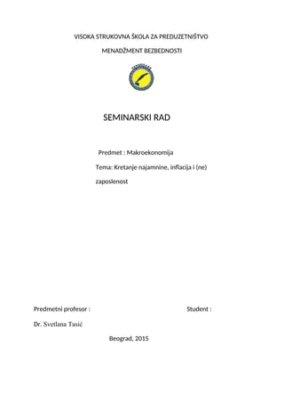 Kretanje najamnine, inflacija i (ne) zaposlenost