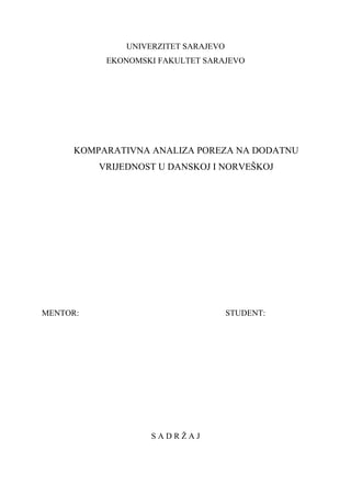 Komparatvina analza poreza na dodatu vrednost u Danskoj i Norveškoj