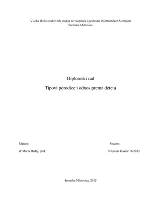 Tipovi porodice i odnos prema detetu