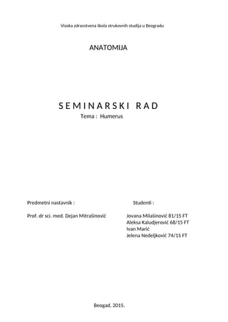 Anatomija humerusa: seminarski rad