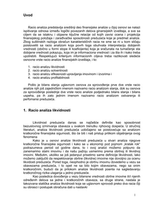Racio analiza finansijskih izvestaja