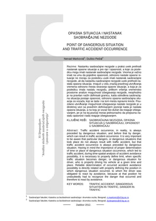 Opasna situacija i nastanak saobracajne nezgode