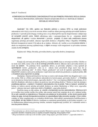 Komparacija privrednog zakonodavstva u Srbije i Hrvatske