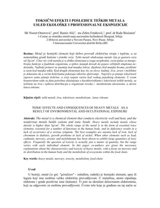 Toksični efekti i posledice teških metala usled ekološke i profesionalne ekspozicije