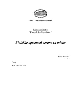 Biološke opasnosti vezane za mleko