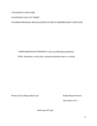 Kurikulum u vrtiću,ciljevi i principi kurikularne obnove u vrtićima
