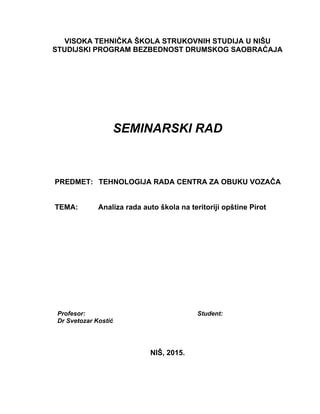 Analiza rada auto škola na teritoriji opštine Pirot