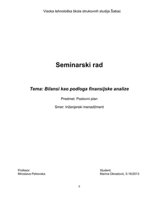 Bilansi kao podloga finansijske analize
