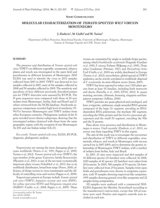Molecular characterization of Tomato spotted wilt virus isolates from Montenegro