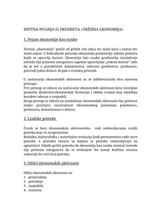 Ispitna pitanja iz predmeta  «TRŽIŠNA EKONOMIJA»