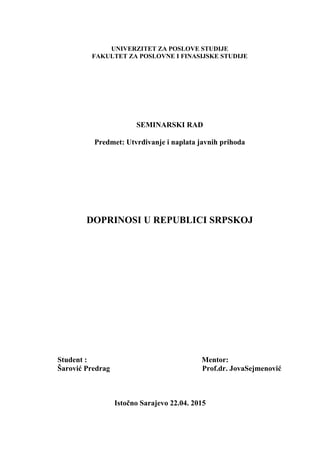 Doprinosi u Republici Srpskoj