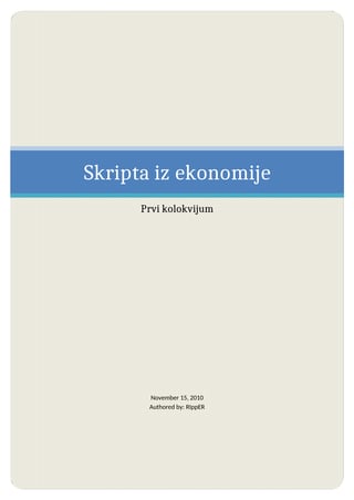 Prvi kolokvijum – Ekonomija