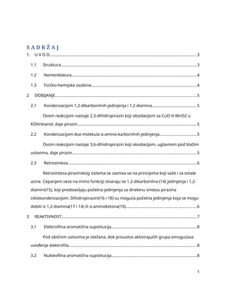 Pirazin: struktura, dobijanje, reaktivnost, derivati i primena
