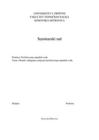 Obrada i odlaganje mulja pri prečišćavanju otpadnih voda
