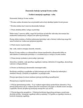 Ekonomske funkcije i principi životne sredine