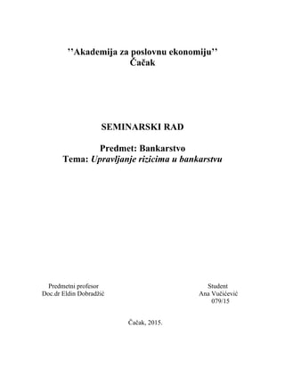 Upravljanje rizicima u bankarstvu