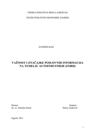 Ford – Važnost i značajke poslovnih informacija na temelju autoindustrije