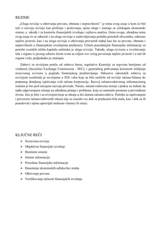 Uloga revizije u otkrivanju prevara, obmana i nepravilnosti