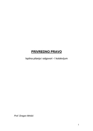 Privredno pravo – skripta za I kolokvijum