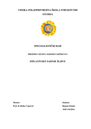 Isplativost sadnje sljive