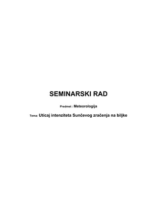 Uticaj intenziteta Sunčevog zračenja na biljke