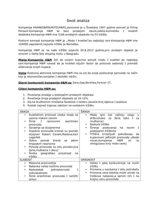 Swot analiza HM kompanije